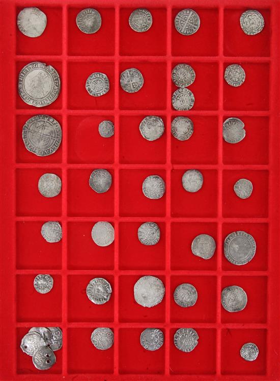 A collection of thirty nine British silver coins, Saxon to Stuart period, various grades